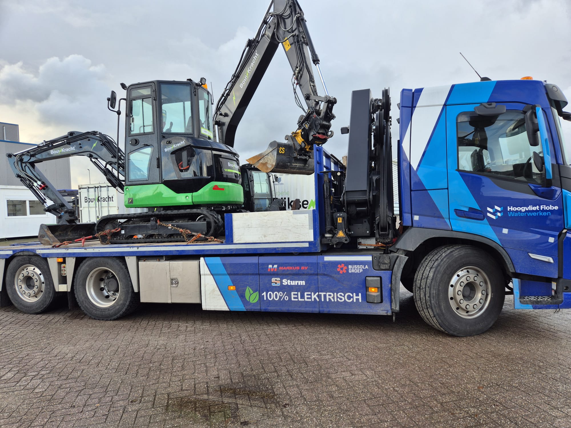 Elektrische graafmachine elektrisch vervoerd door de Bussola Groep